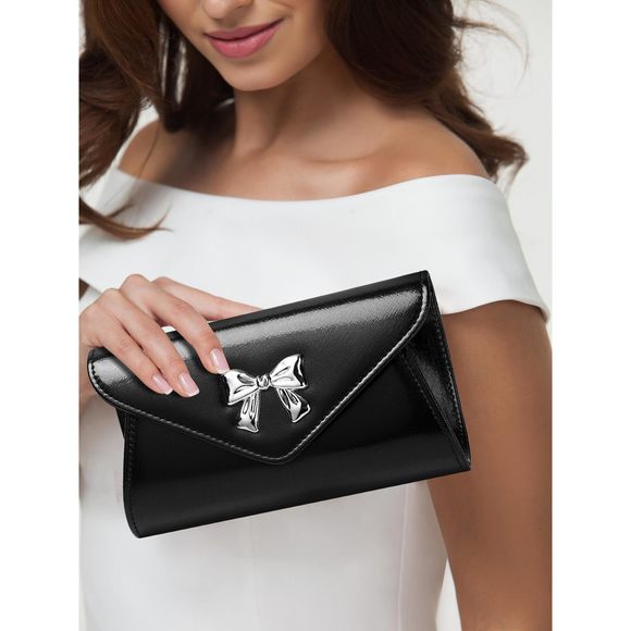 Metal Bow Clutch Purse Fashion Pu Leather Handbag/Shoulder Bag C :v - Picture 6 of 6